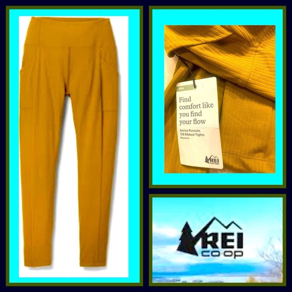 NWT REI Active Pursuits 7/8 Ribbed Tights Golden Olive